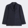 Single-breasted jacquard floral jacket, midnightblue