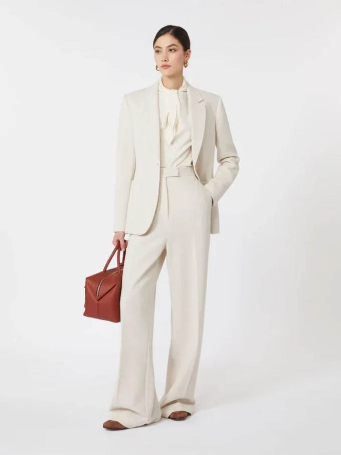 Wool piqua trousers, ivory