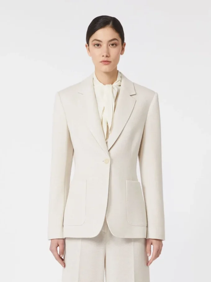 Single-breasted piqua jersey blazer, ivory Single-breasted piqua jersey blazer, ivory