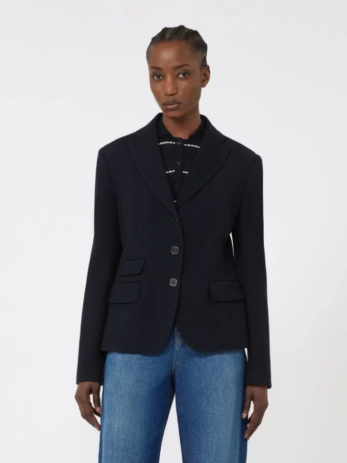 Single-breasted piqua jersey jacket, navy
