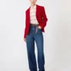 Single-breasted piqua jersey jacket, red