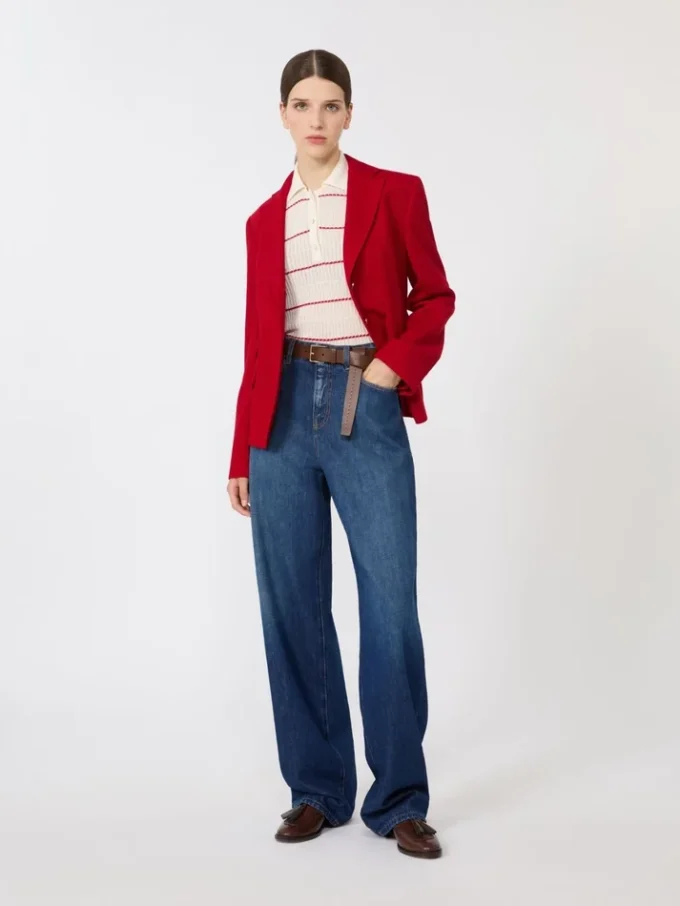 Single-breasted piqua jersey jacket, red