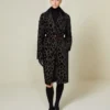 Single-breasted spotted velvet coat, black