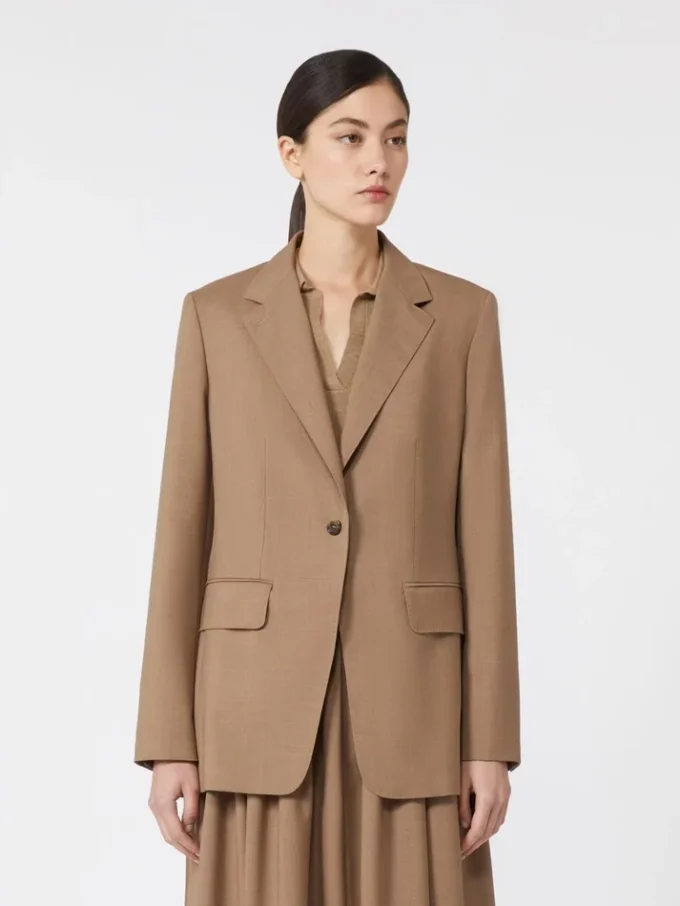 Single-breasted woollen cloth blazer, hazelnut brown