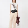 Sleeveless double-layer satin and tulle top, white