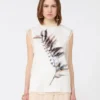 Sleeveless double-layer satin and tulle top, white