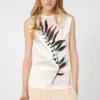Sleeveless double-layer satin and tulle top, white