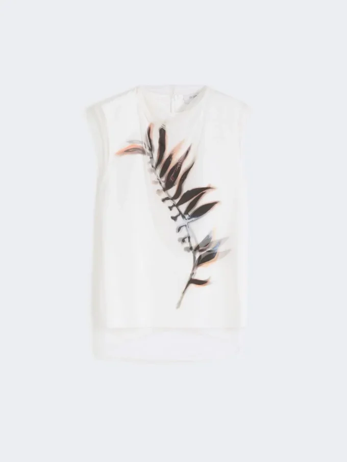 Sleeveless double-layer satin and tulle top, white
