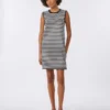 Sleeveless dress in viscose crepe yarn, black