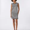 Sleeveless dress in viscose crepe yarn, black