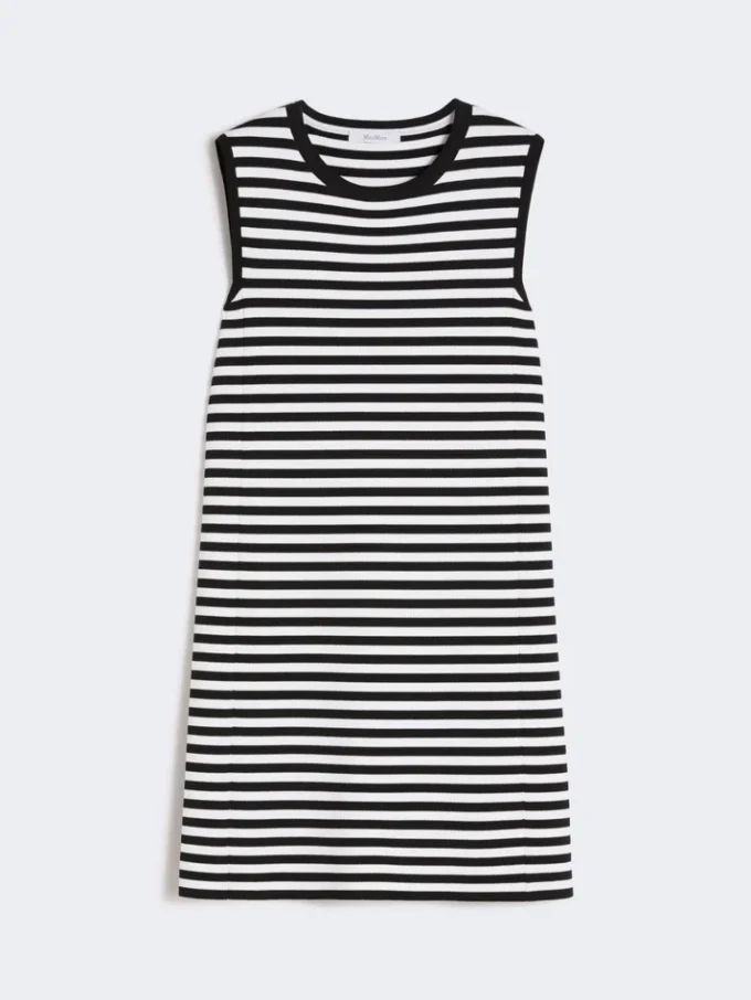 Sleeveless dress in viscose crepe yarn, black