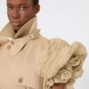 Sleeveless duster coat in linen basketweave with ruffles, camel Sleeveless duster coat in linen basketweave with ruffles, camel