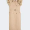 Sleeveless duster coat in linen basketweave with ruffles, camel Sleeveless duster coat in linen basketweave with ruffles, camel