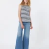 Sleeveless interlock jersey top, navy