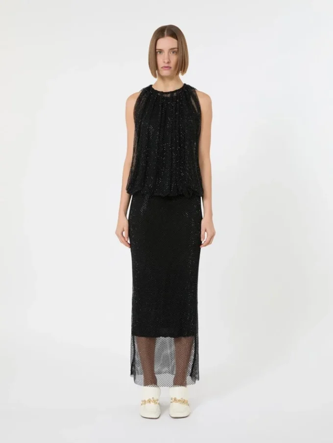 Sleeveless jersey dress with crystals, black