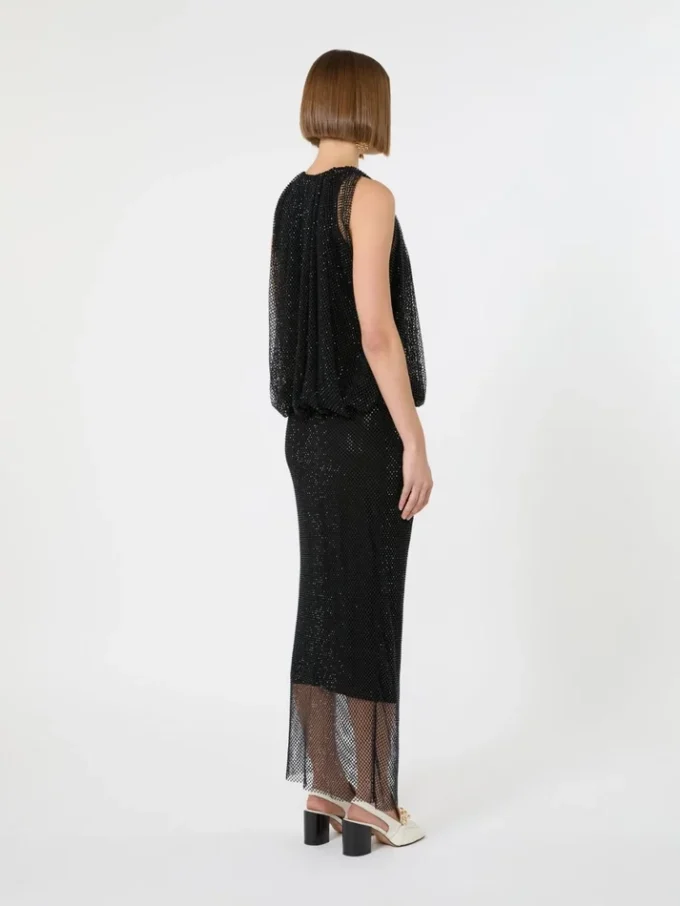 Sleeveless jersey dress with crystals, black