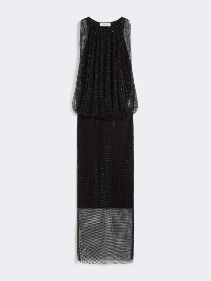 Sleeveless jersey dress with crystals, black