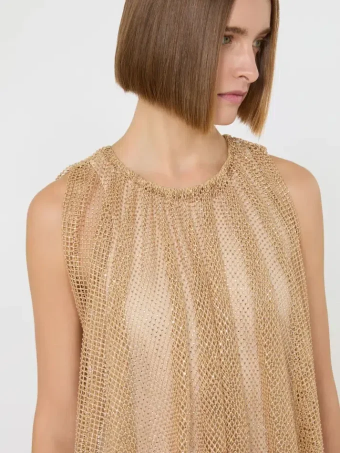Sleeveless jersey dress with crystals, camel