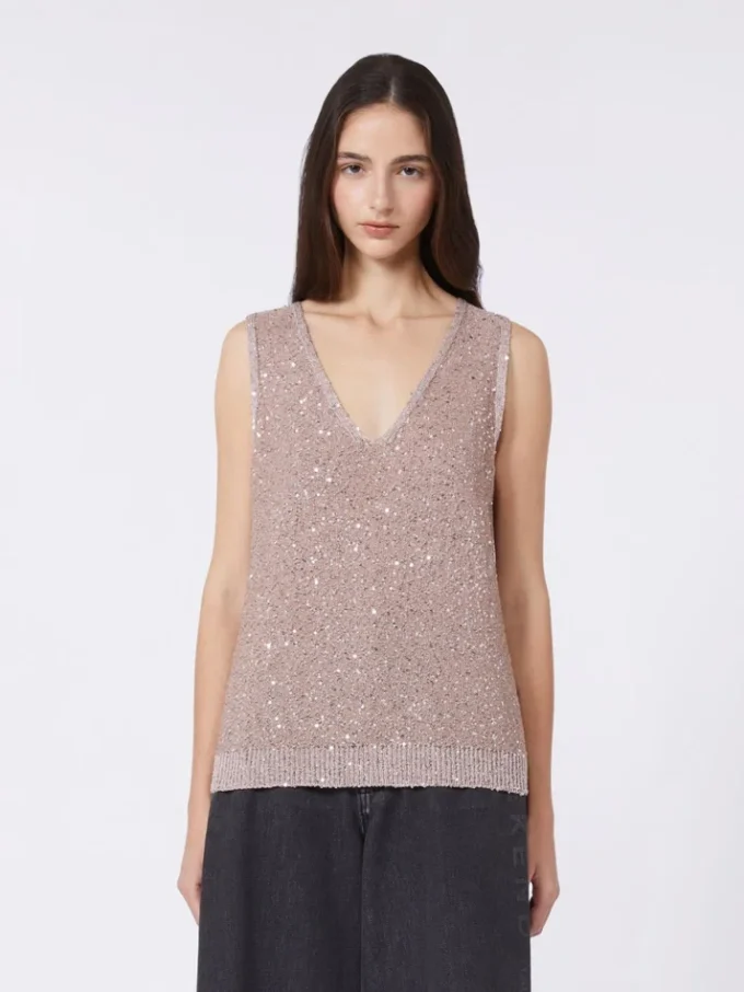 Sleeveless jumper with sequins, antique rose Sleeveless jumper with sequins, antique rose
