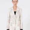 Slim-fit blazer in printed organza and gabardine, white Slim-fit blazer in printed organza and gabardine, white