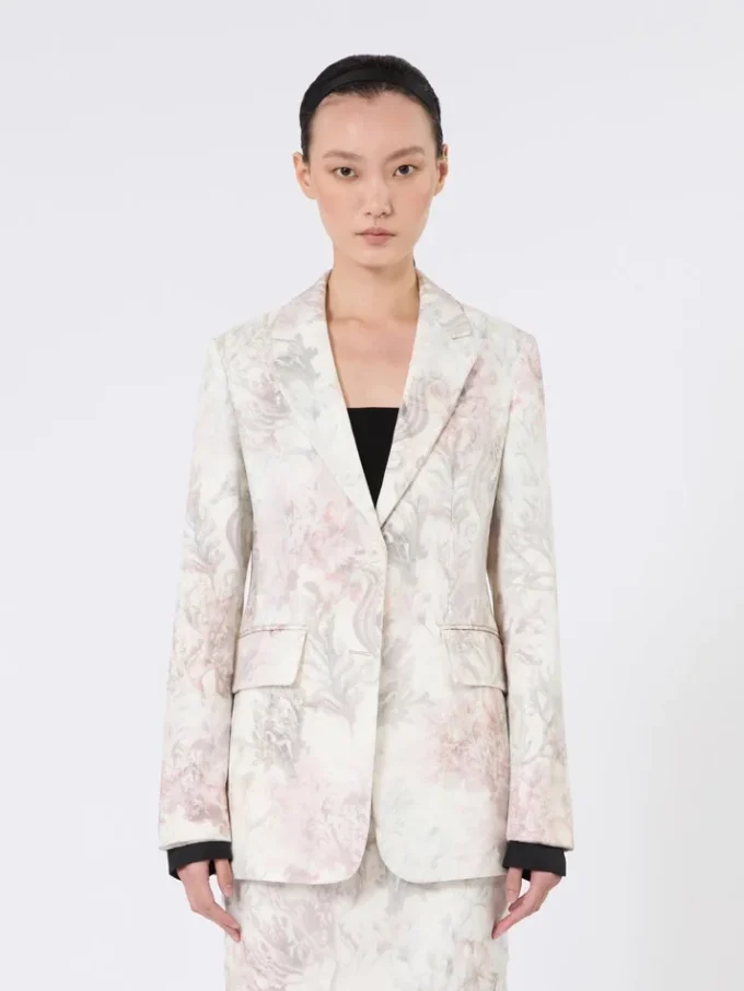 Slim-fit blazer in printed organza and gabardine, white Slim-fit blazer in printed organza and gabardine, white
