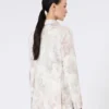 Slim-fit blazer in printed organza and gabardine, white Slim-fit blazer in printed organza and gabardine, white