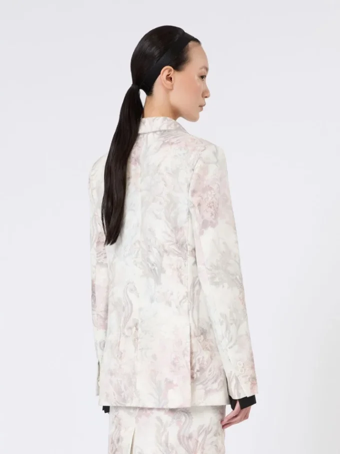 Slim-fit blazer in printed organza and gabardine, white Slim-fit blazer in printed organza and gabardine, white