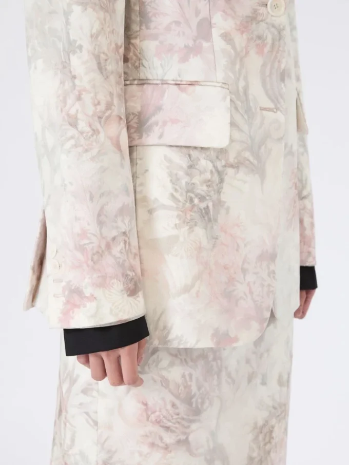 Slim-fit blazer in printed organza and gabardine, white Slim-fit blazer in printed organza and gabardine, white