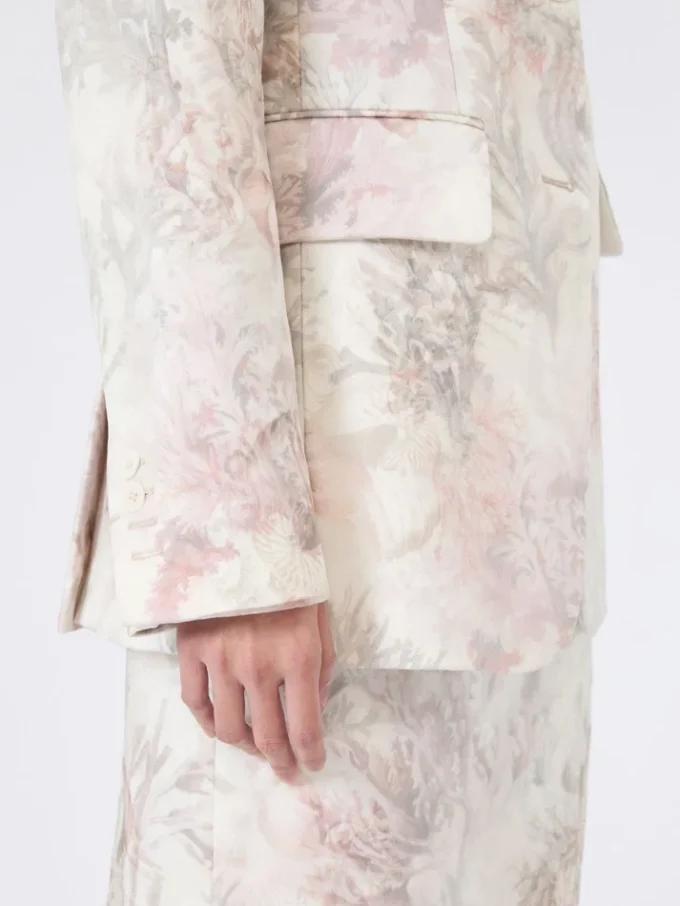 Slim-fit blazer in printed organza and gabardine, white Slim-fit blazer in printed organza and gabardine, white