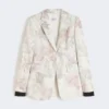 Slim-fit blazer in printed organza and gabardine, white Slim-fit blazer in printed organza and gabardine, white