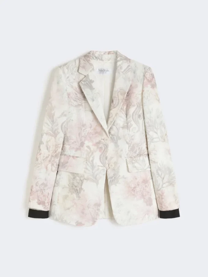 Slim-fit blazer in printed organza and gabardine, white Slim-fit blazer in printed organza and gabardine, white