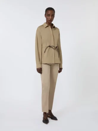 Slim-fit cotton satin trousers, kaki