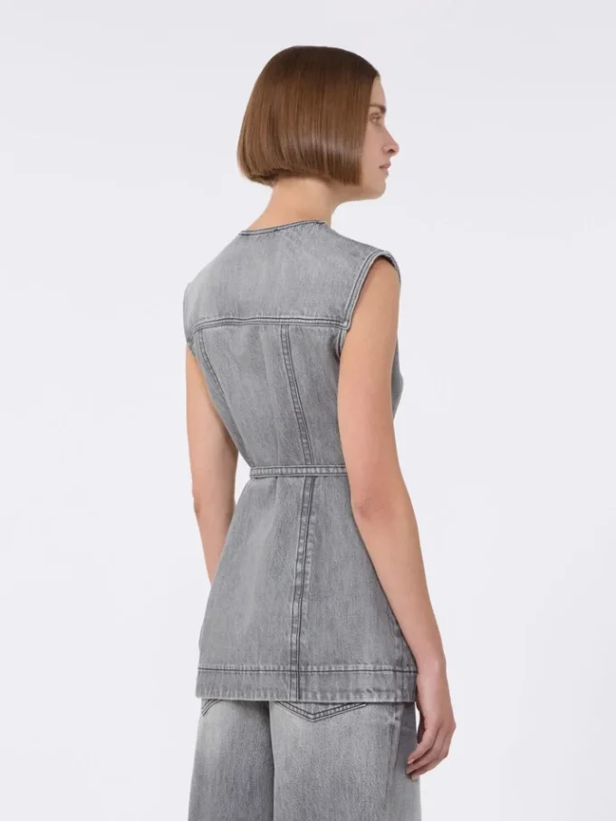 Slim-fit sleeveless denim top, black