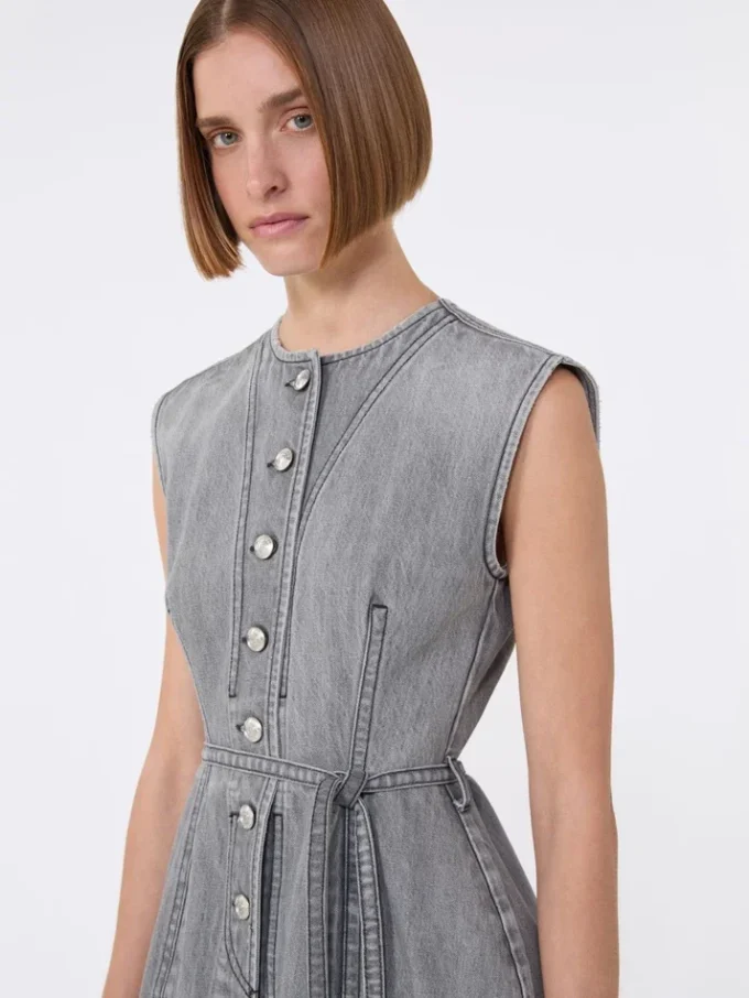 Slim-fit sleeveless denim top, black