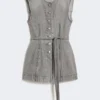 Slim-fit sleeveless denim top, black