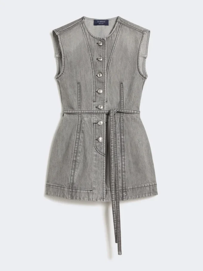 Slim-fit sleeveless denim top, black