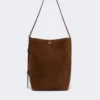 Small archetipo bag in split leather, dark brown Small archetipo bag in split leather, dark brown