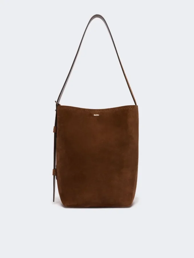 Small archetipo bag in split leather, dark brown Small archetipo bag in split leather, dark brown