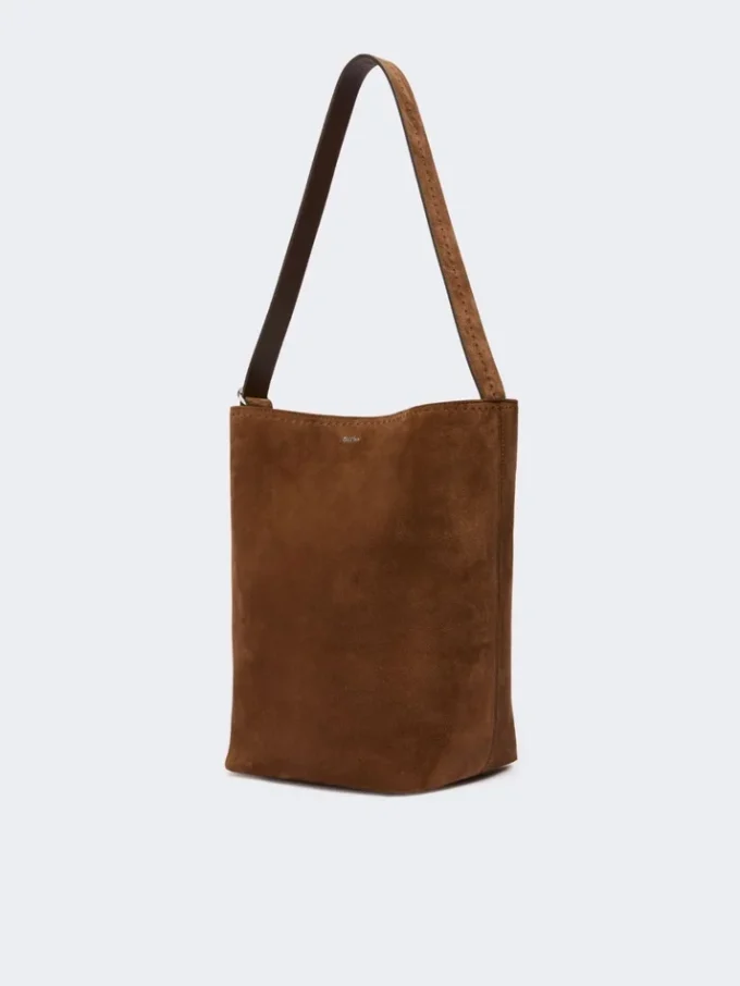 Small archetipo bag in split leather, dark brown Small archetipo bag in split leather, dark brown
