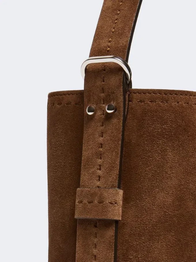 Small archetipo bag in split leather, dark brown Small archetipo bag in split leather, dark brown