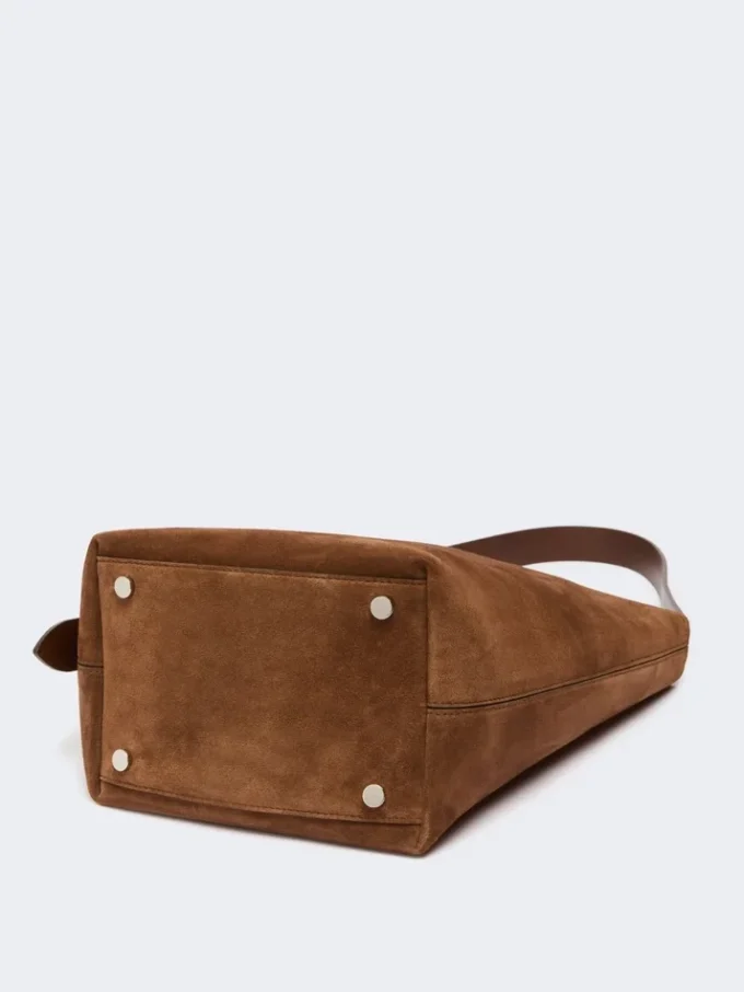 Small archetipo bag in split leather, dark brown Small archetipo bag in split leather, dark brown