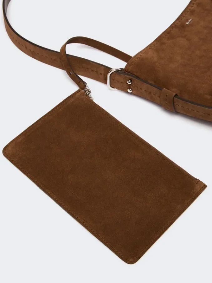 Small archetipo bag in split leather, dark brown Small archetipo bag in split leather, dark brown