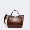 Small crocodile-print leather marine bag, brown Small crocodile-print leather marine bag, brown
