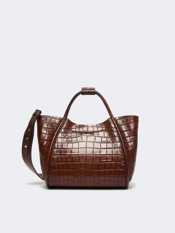 Small crocodile-print leather marine bag, brown Small crocodile-print leather marine bag, brown
