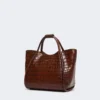 Small crocodile-print leather marine bag, brown Small crocodile-print leather marine bag, brown