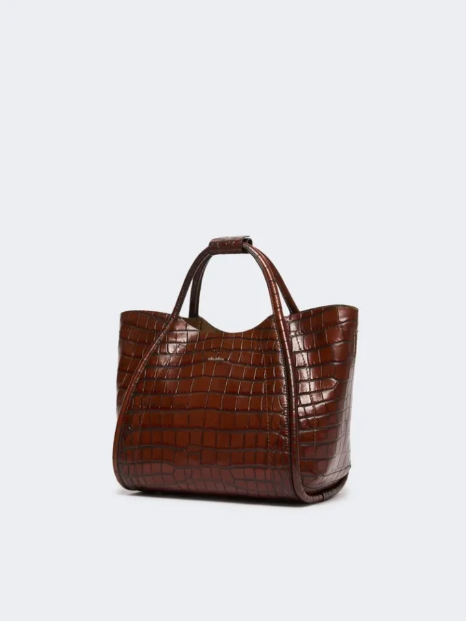 Small crocodile-print leather marine bag, brown Small crocodile-print leather marine bag, brown