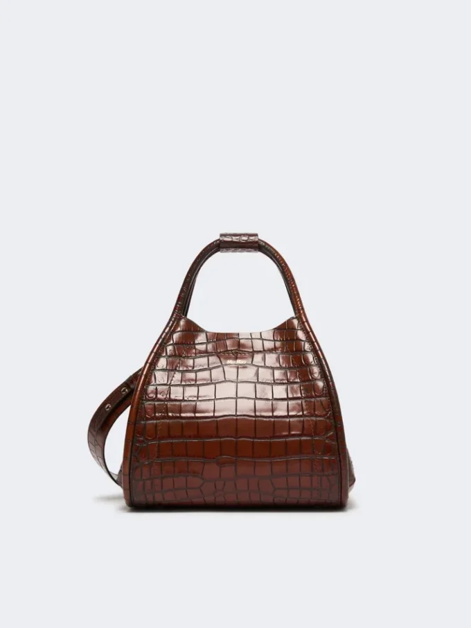 Small crocodile-print leather marine bag, brown Small crocodile-print leather marine bag, brown