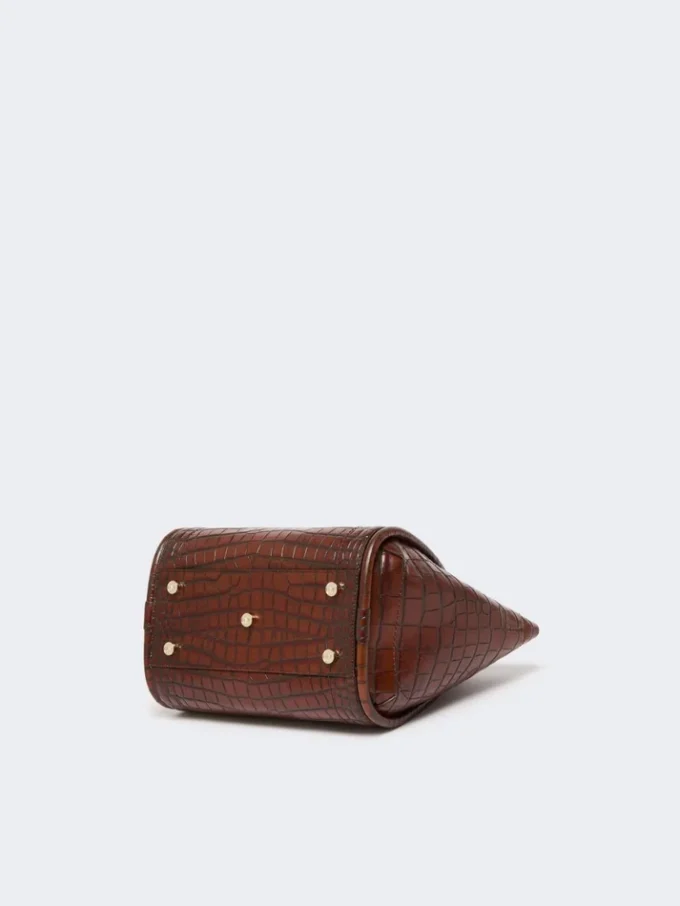 Small crocodile-print leather marine bag, brown Small crocodile-print leather marine bag, brown
