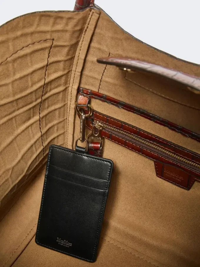 Small crocodile-print leather marine bag, brown Small crocodile-print leather marine bag, brown