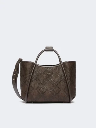 Small marine bag in diamond-patterned basketweave, dark brown